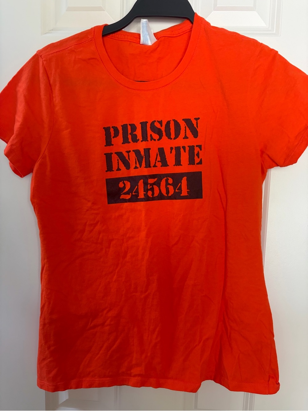 Girls Women Short Sleeve Graphic Tee - Orange PRISON INMATE Print Halloween